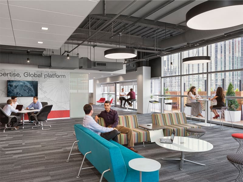 Employees are having meetings in the flexible office space