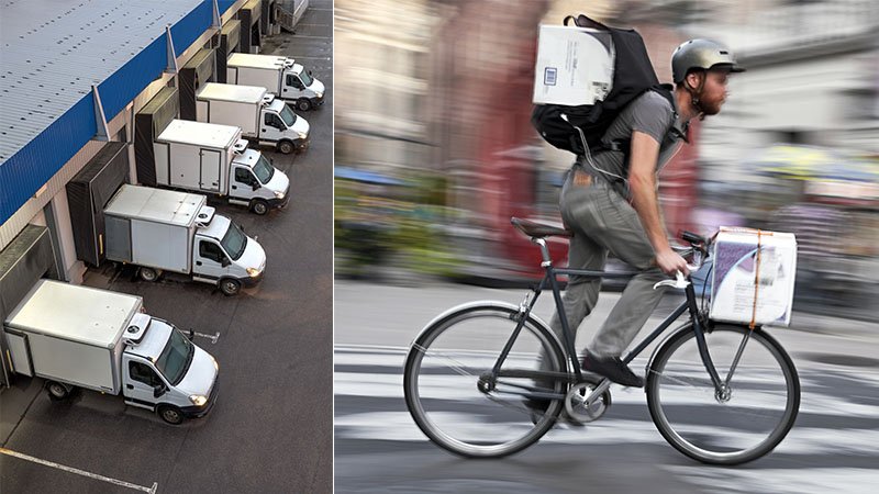 Caminhões e bicicletas contribuem para o delivery