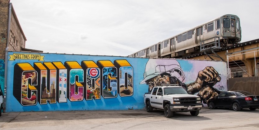 A mural Fung and Beggs created in the Logan Square neighborhood of Chicago